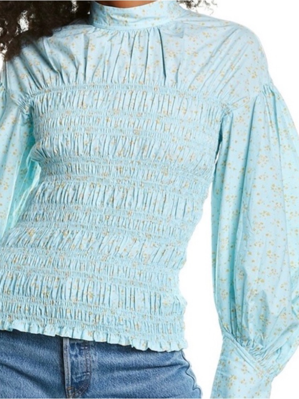 GANNI LIGHT BLUE LONG SLEEVE GATHERED BLOUSE✨